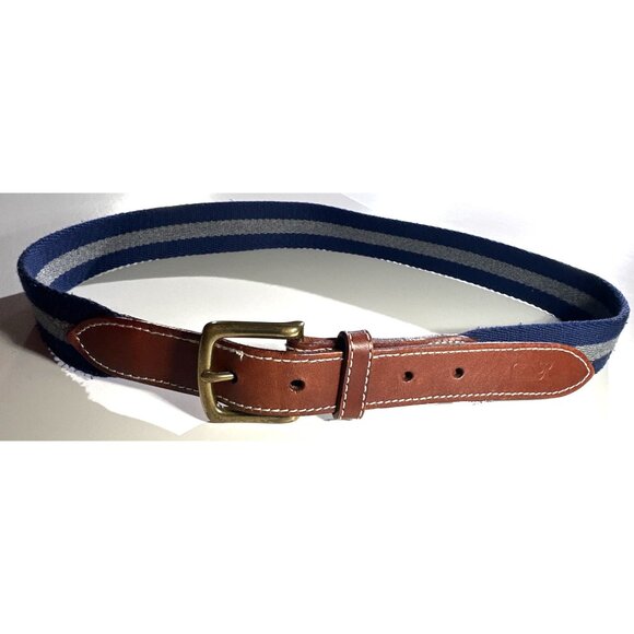 Vineyard Vines 34" Striped Canvas & Leather Belt With Brass Buckle - Picture 1 of 10